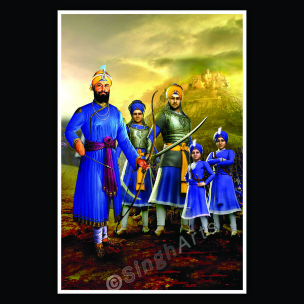 Char Sahibzade with Guru Gobind Singh Ji - Image 2