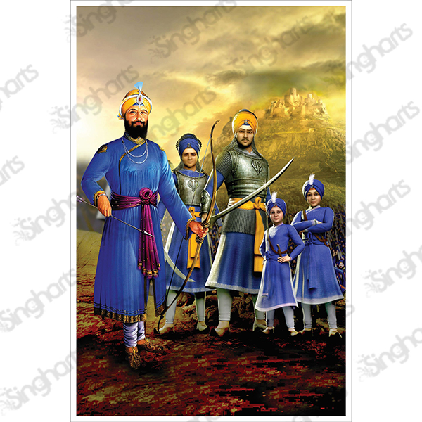 Char Sahibzade with Guru Gobind Singh Ji