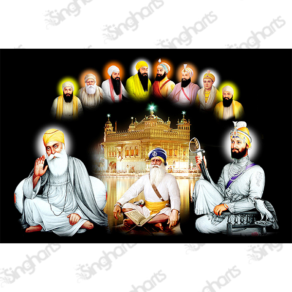 Ten Guru_s with Darbar Sahib and Baba Deep Singh ji