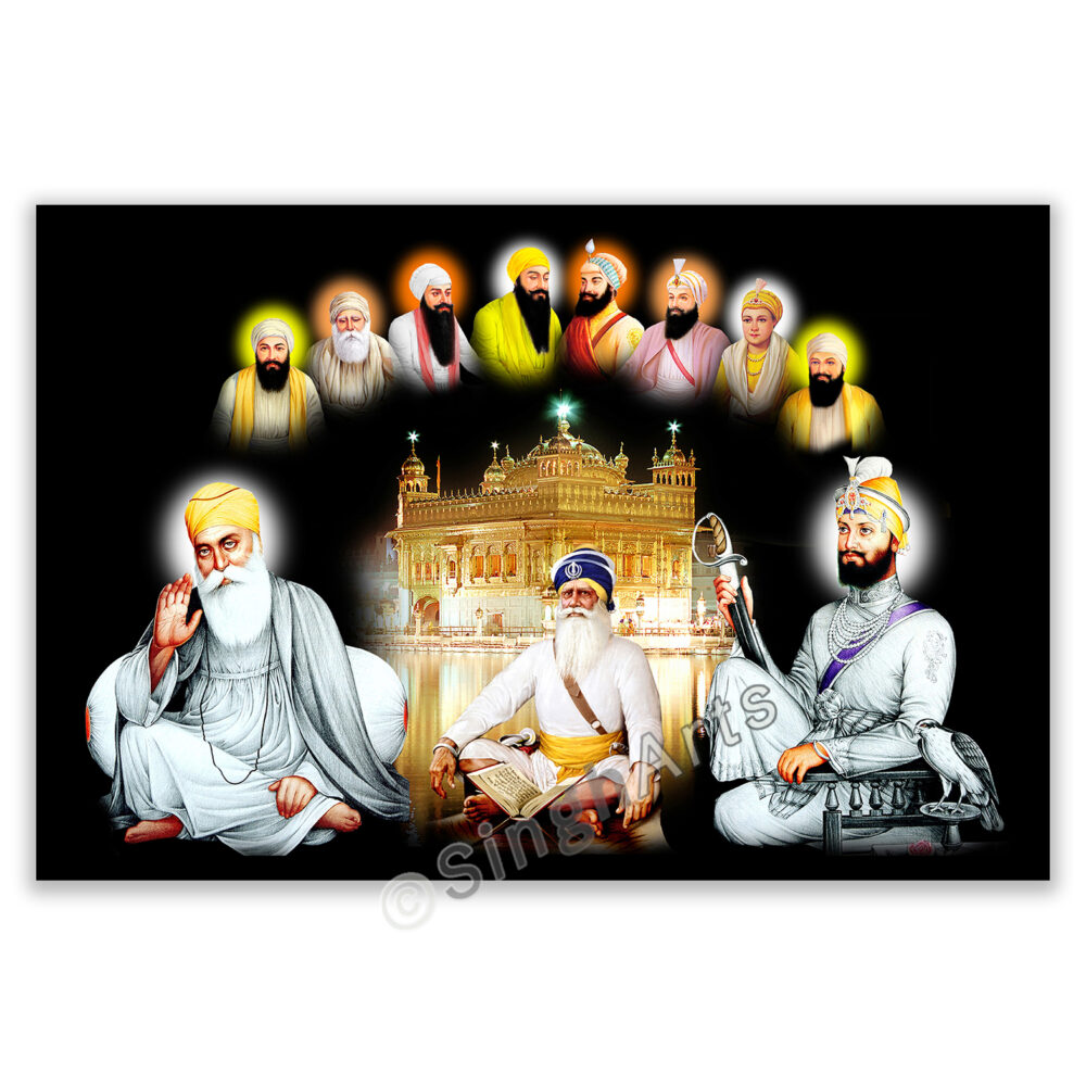 Ten Guru_s with Darbar Sahib and Baba Deep Singh ji - Image 2