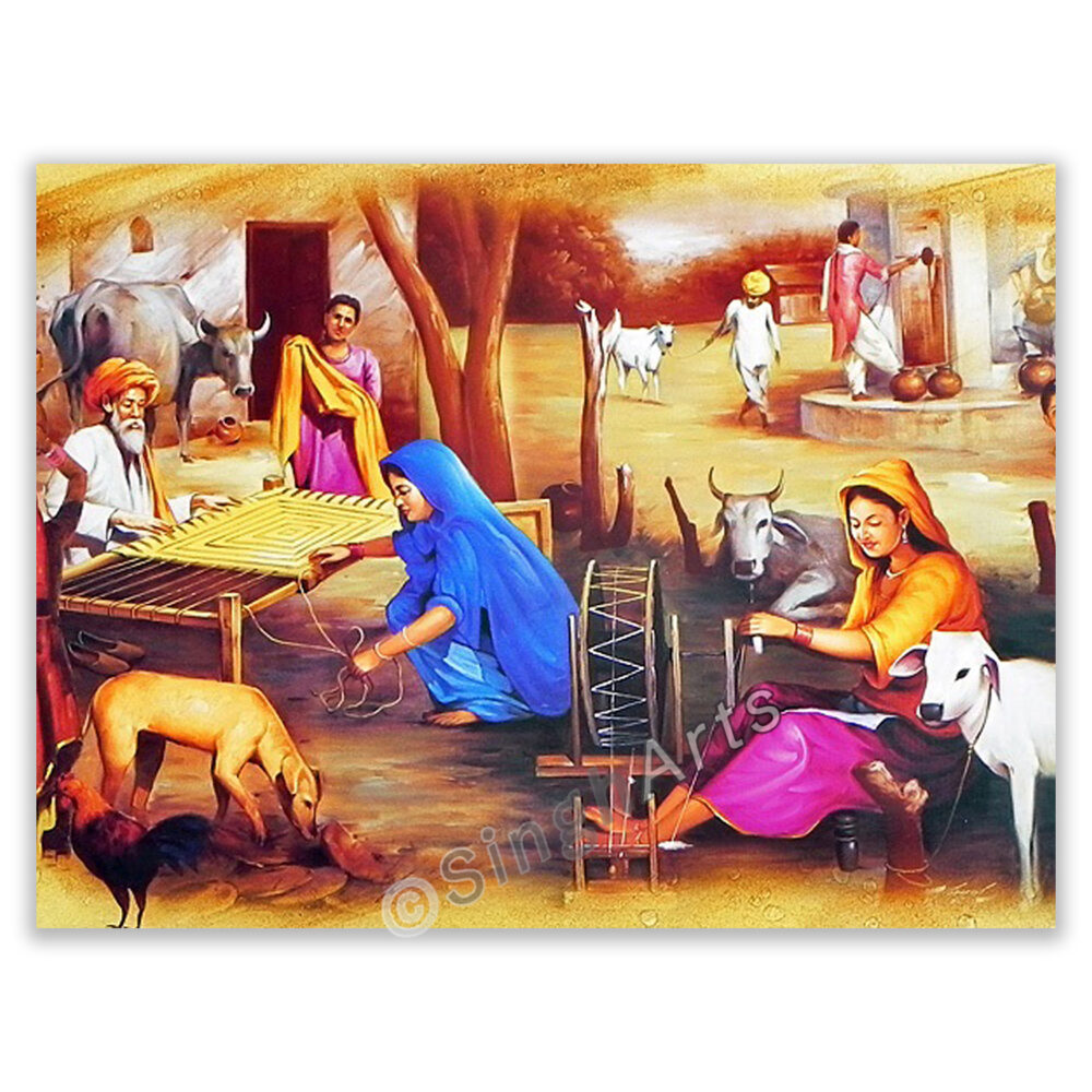 Charkha - Traditional Punjabi Village Life Wall Art - Image 2