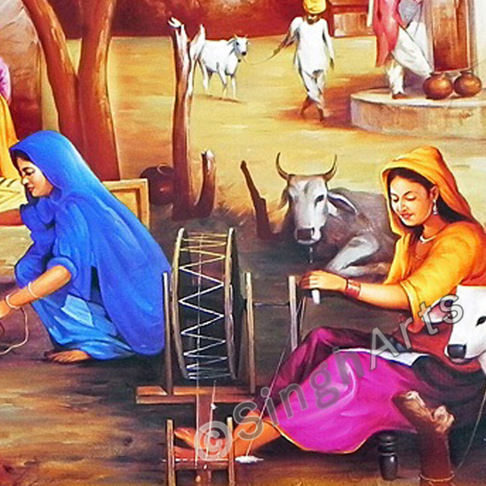 Charkha - Traditional Punjabi Village Life Wall Art - Image 3