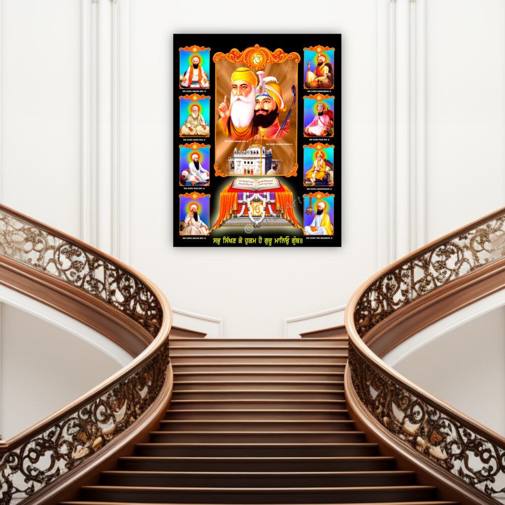 All 11 Sikh Gurus Vertical Wall Frame