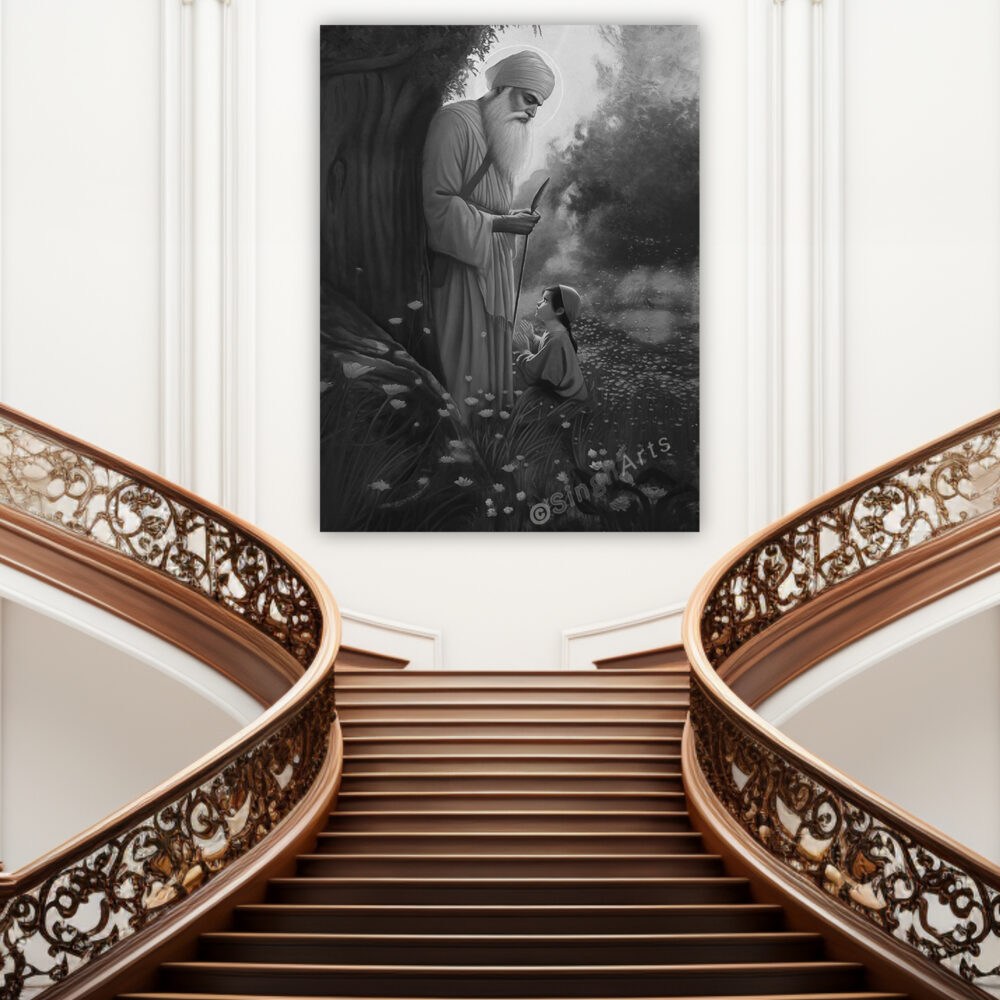 Blessing by Guru Nanak Dev Ji – Black & White Spiritual Art