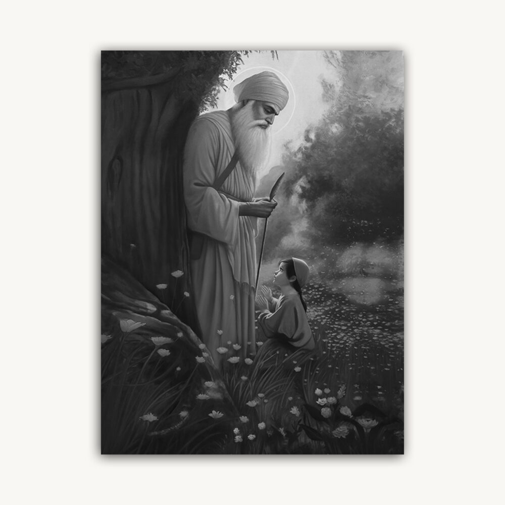 Blessing by Guru Nanak Dev Ji – Black & White Spiritual Art - Image 2