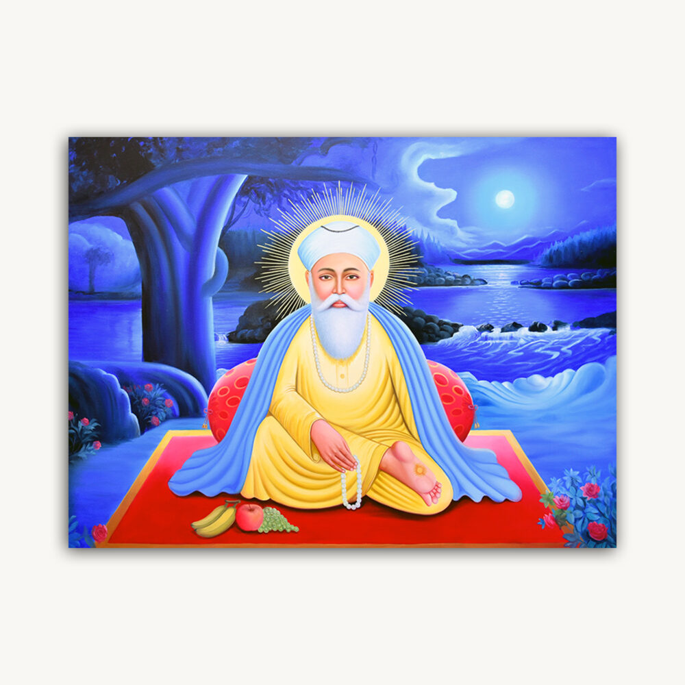 Guru Nanak Dev Ji at Nanaksar – Blue Tone Spiritual Art - Image 3