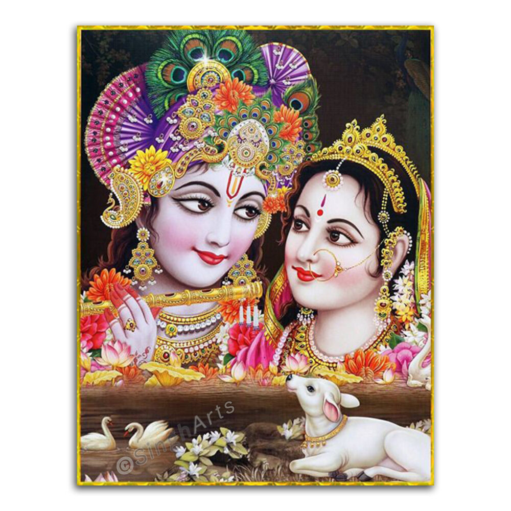 Lord Radha-Krishna with Calf and Swans - Image 2
