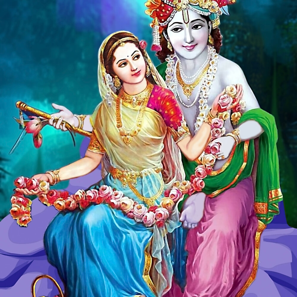 Radha-Krishna Romantic Pose Sitting Together - Image 3