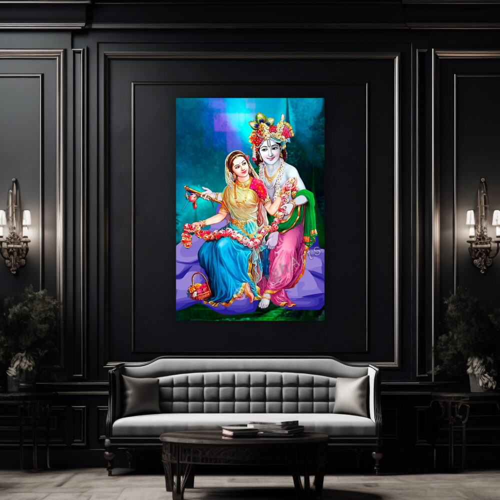 Radha-Krishna Romantic Pose Sitting Together