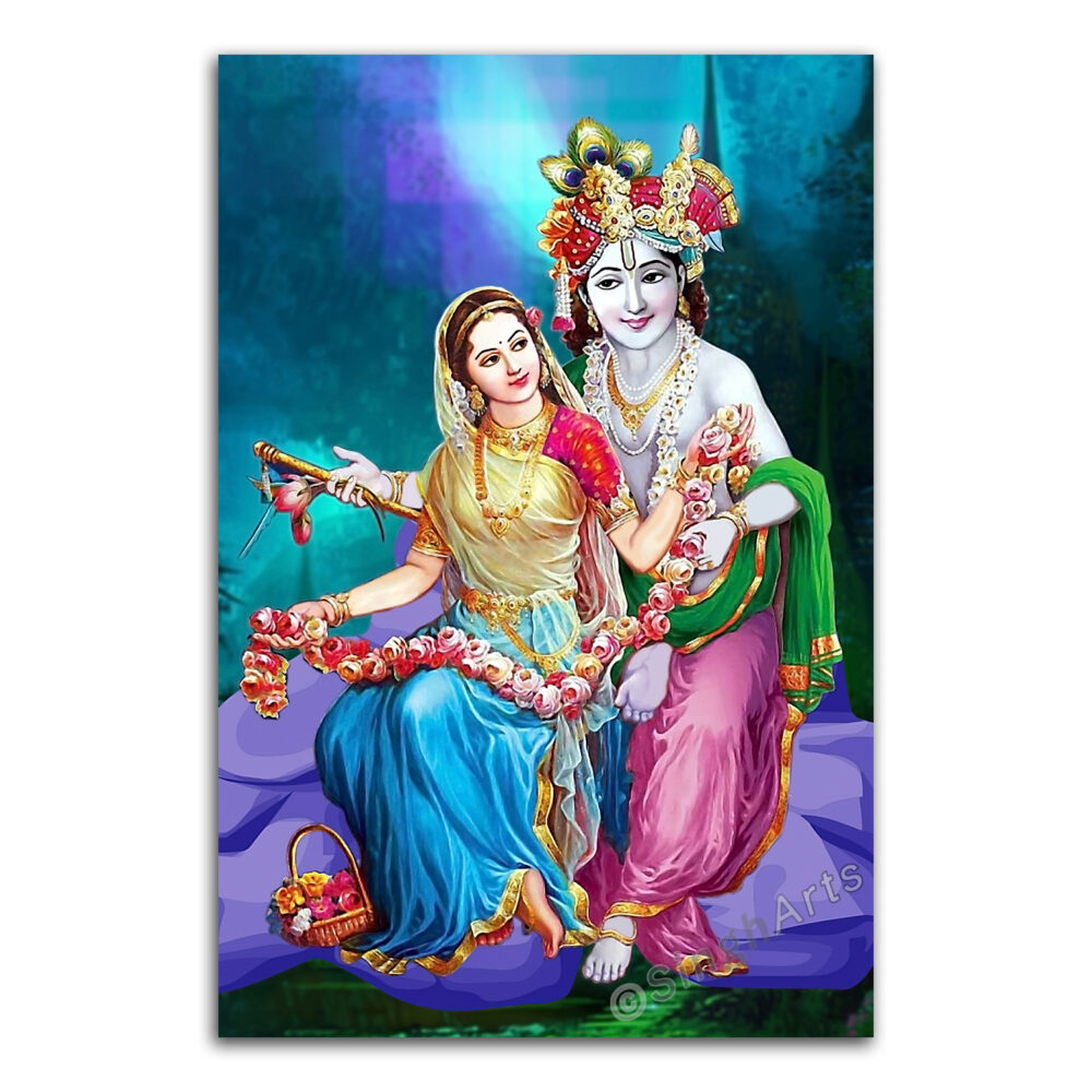 Radha-Krishna Romantic Pose Sitting Together - Image 2